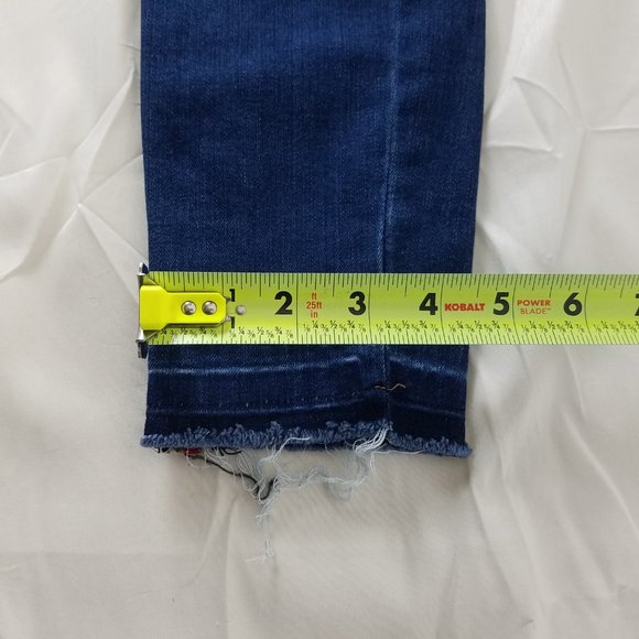 Indigo Rein Jeans Juniors 1 Mid Rise Ankle Distressed Stripe Accent Blue Denim - Picture 6 of 14